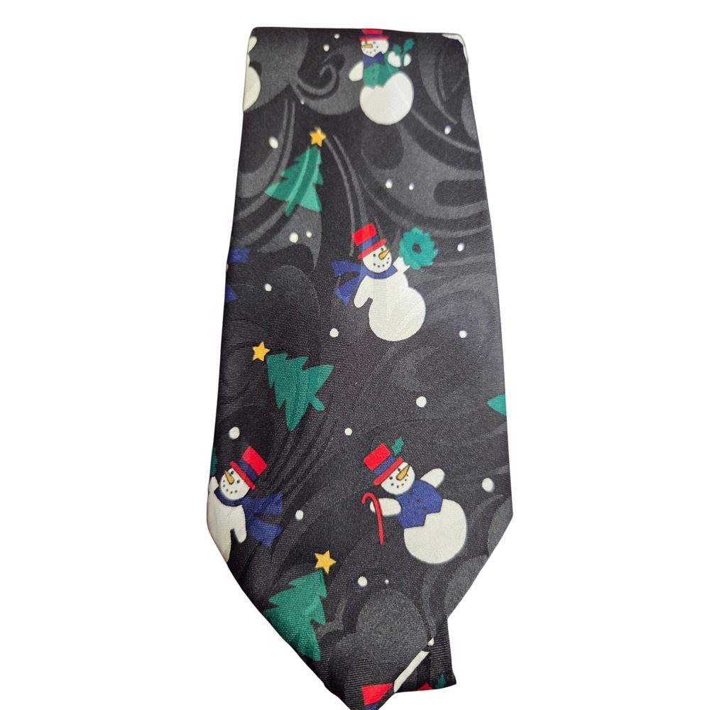 Creative Apparel Group Mens Christmas Snowman Tree Holiday Necktie Black 56 Inch